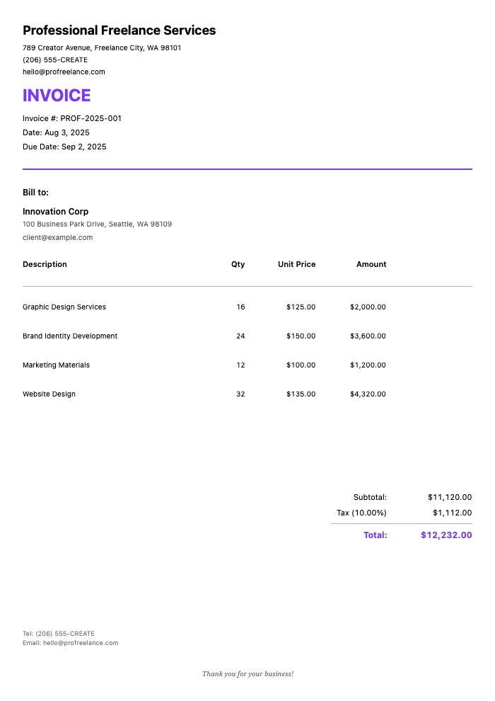 Professional Freelancer Template Example