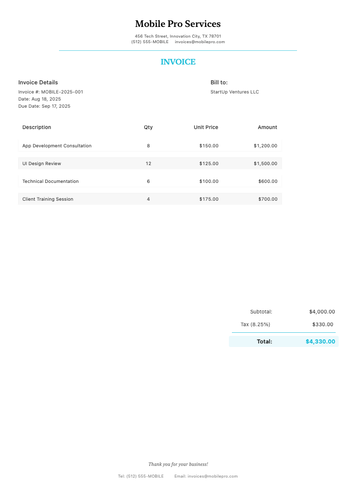 Mobile App Invoice Example