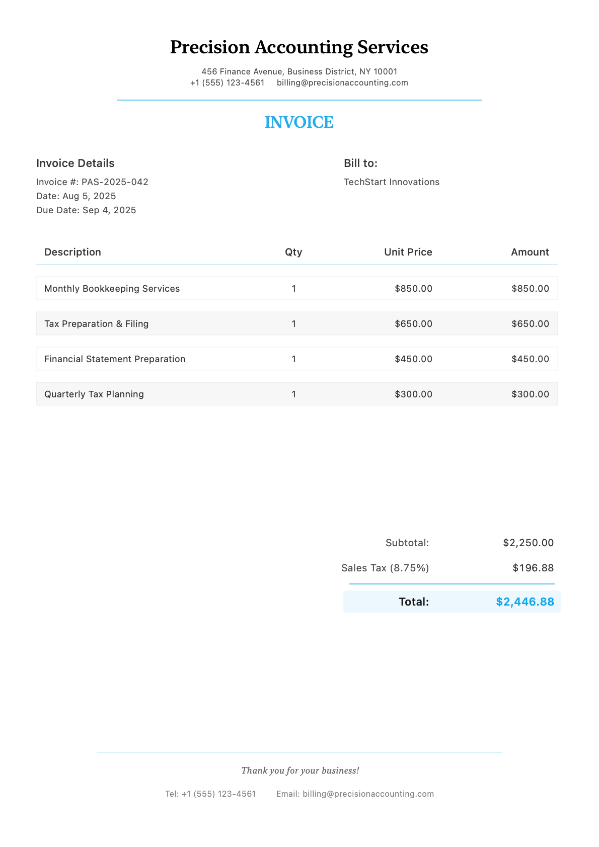 Sample accounting Invoice