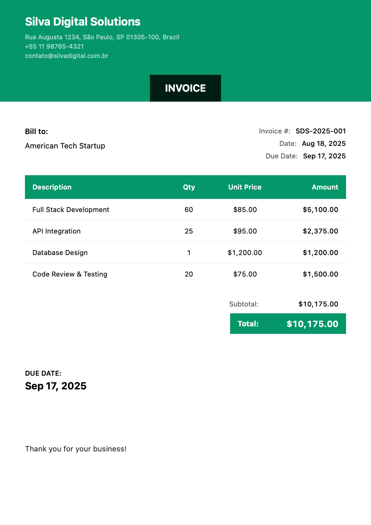 Português Freelancer English Client Invoice