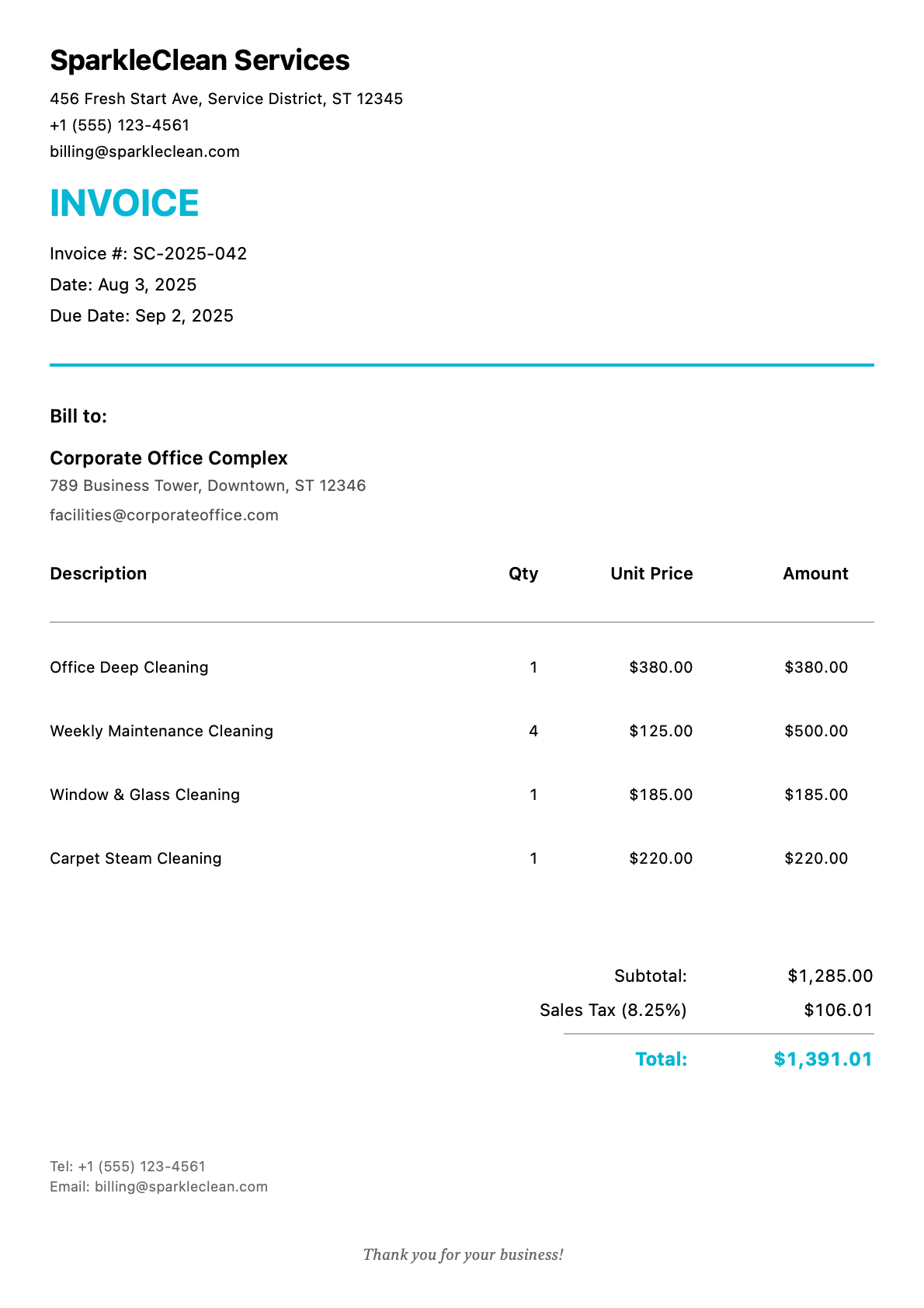 Sample cleaning Invoice