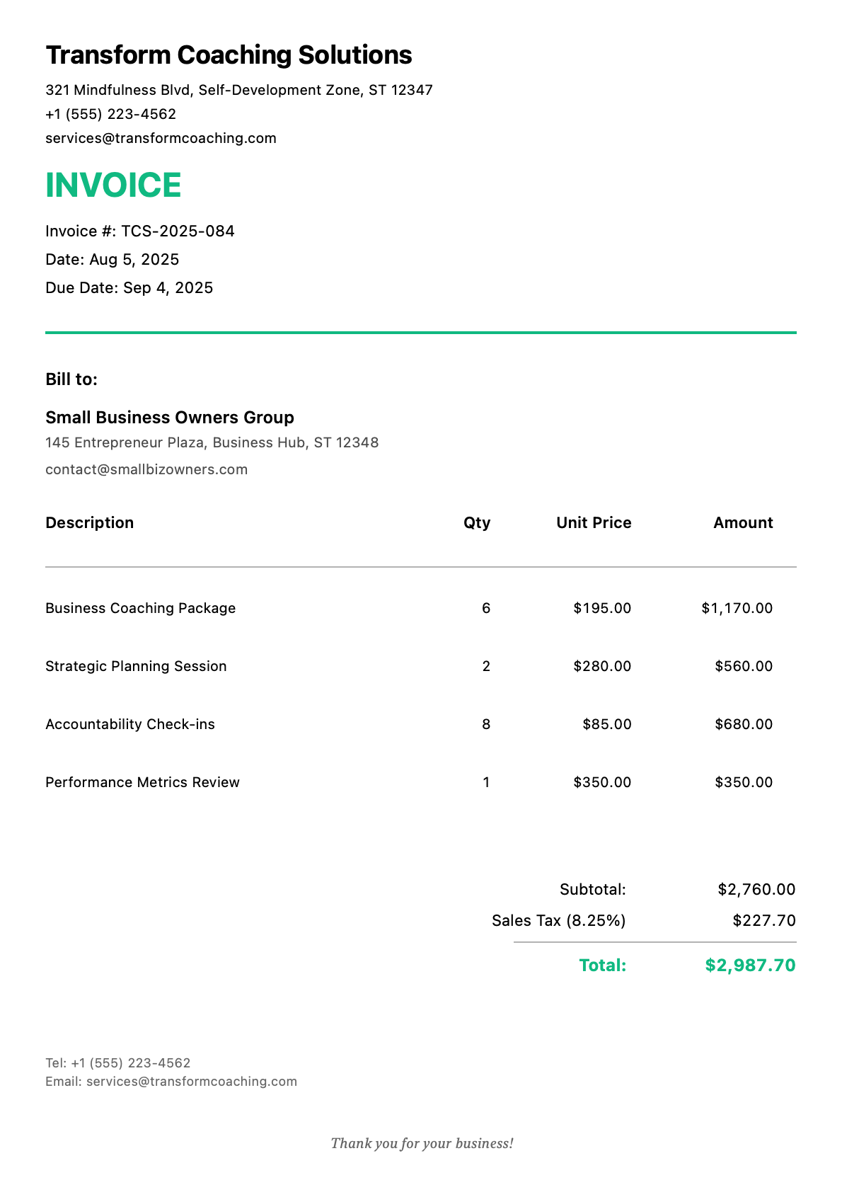 Invoice for Small Business Owners Group