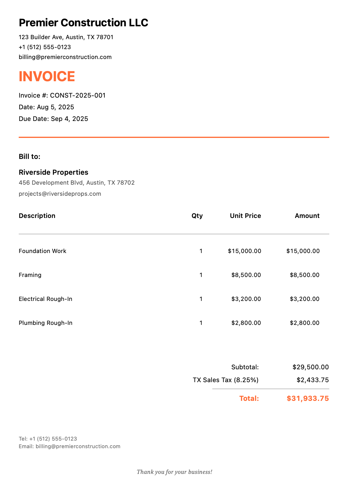 Sample Contractors Invoice