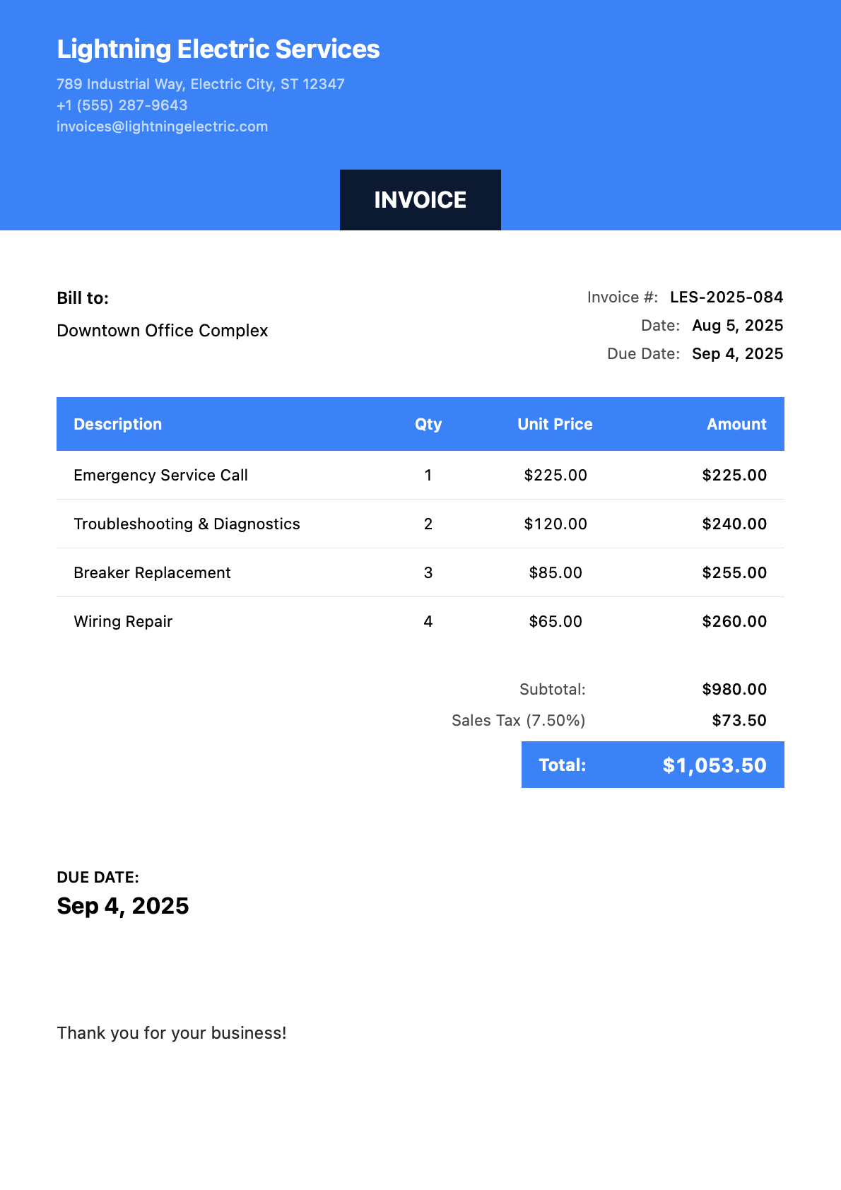 Invoice for Downtown Office Complex
