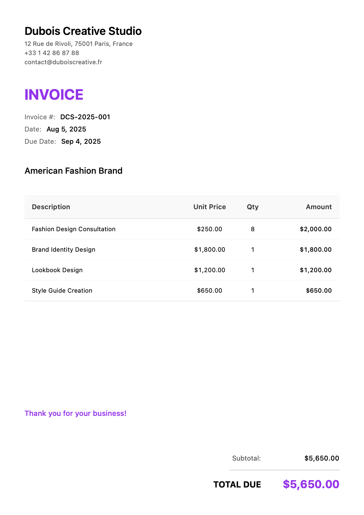Français Freelancer English Client Invoice