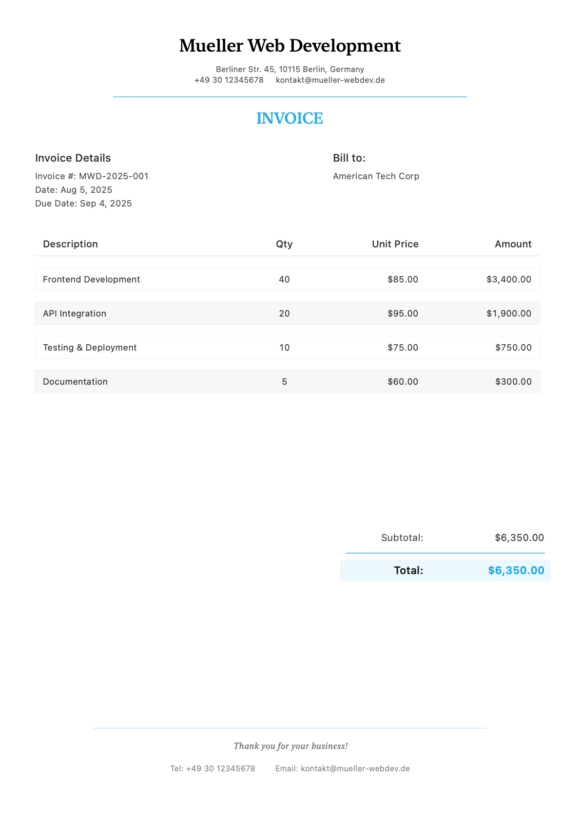 Deutsch Freelancer English Client Invoice
