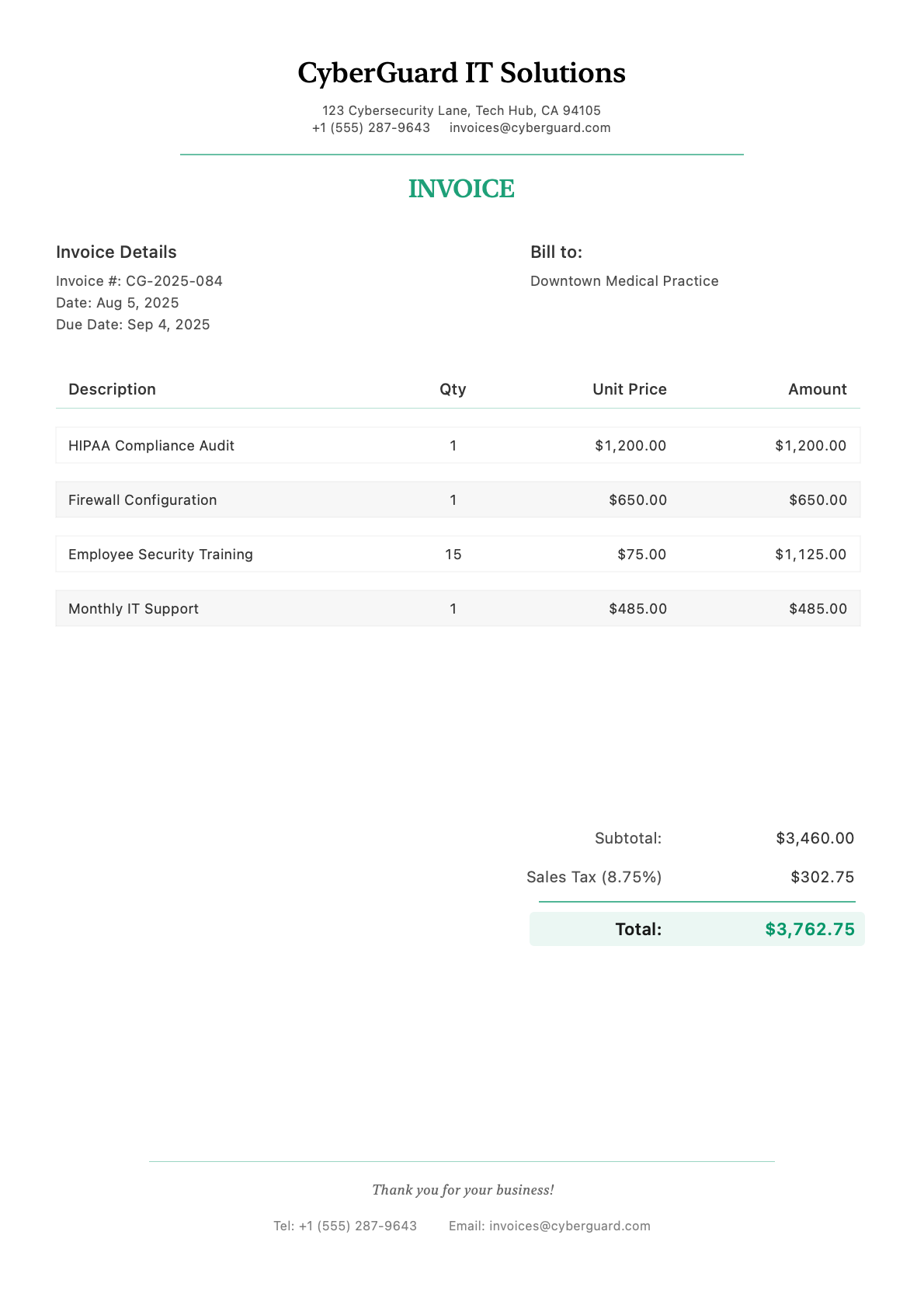 Invoice for Downtown Medical Practice
