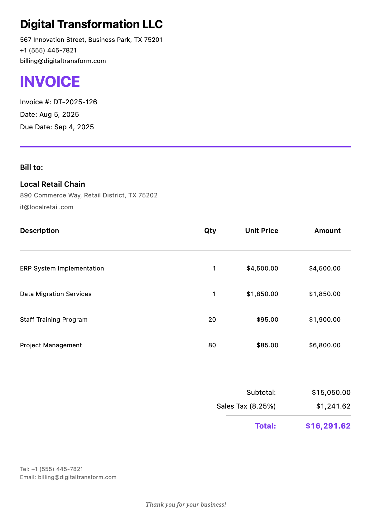 Invoice for Local Retail Chain