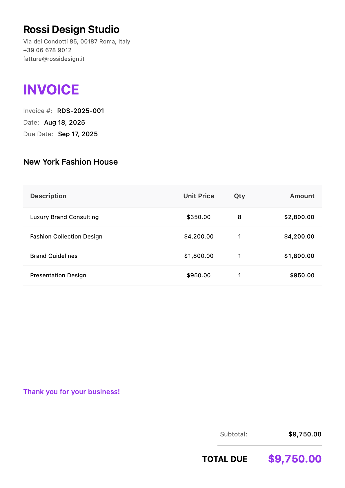 Italiano Freelancer English Client Invoice