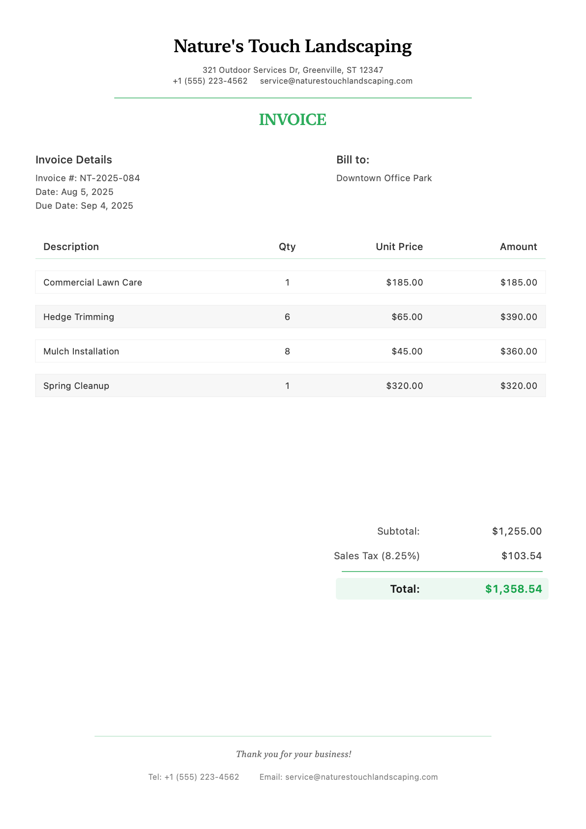 Invoice for Downtown Office Park