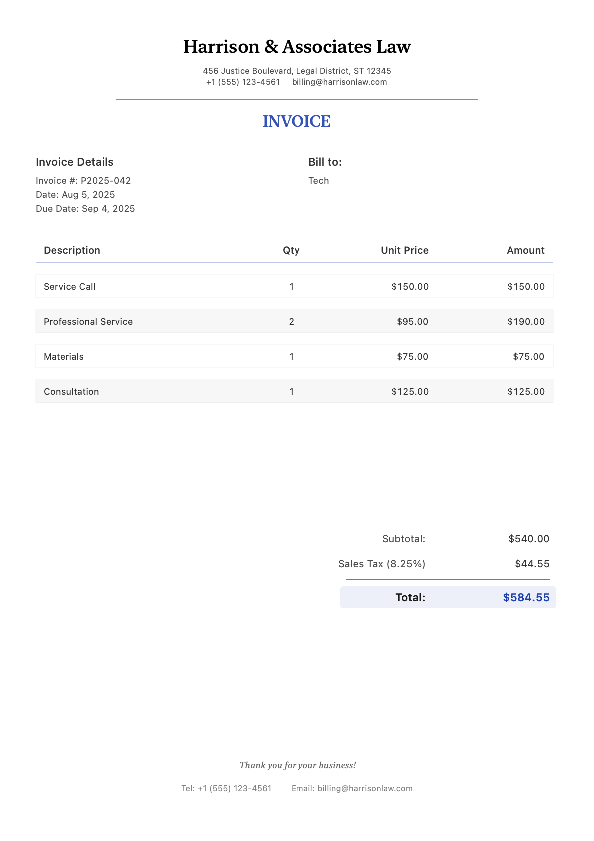 Sample legal Invoice