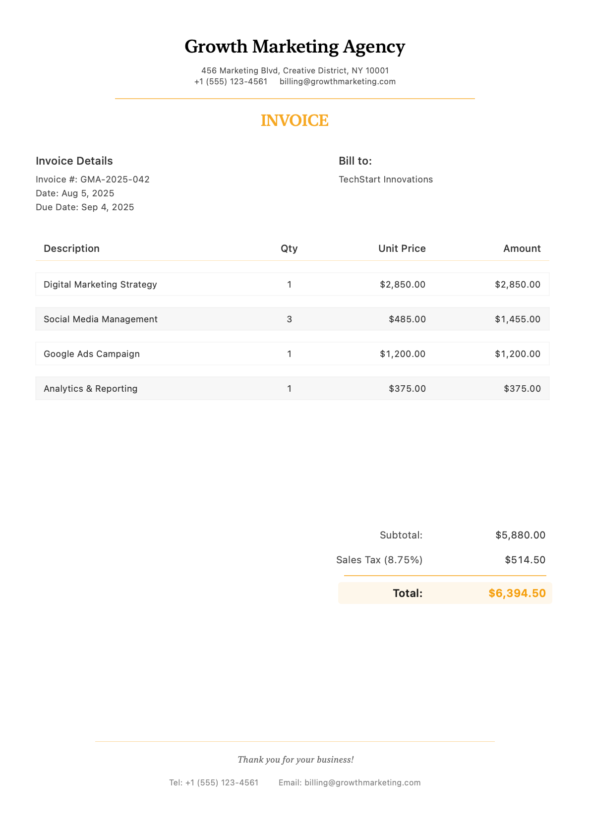 Sample marketing Invoice