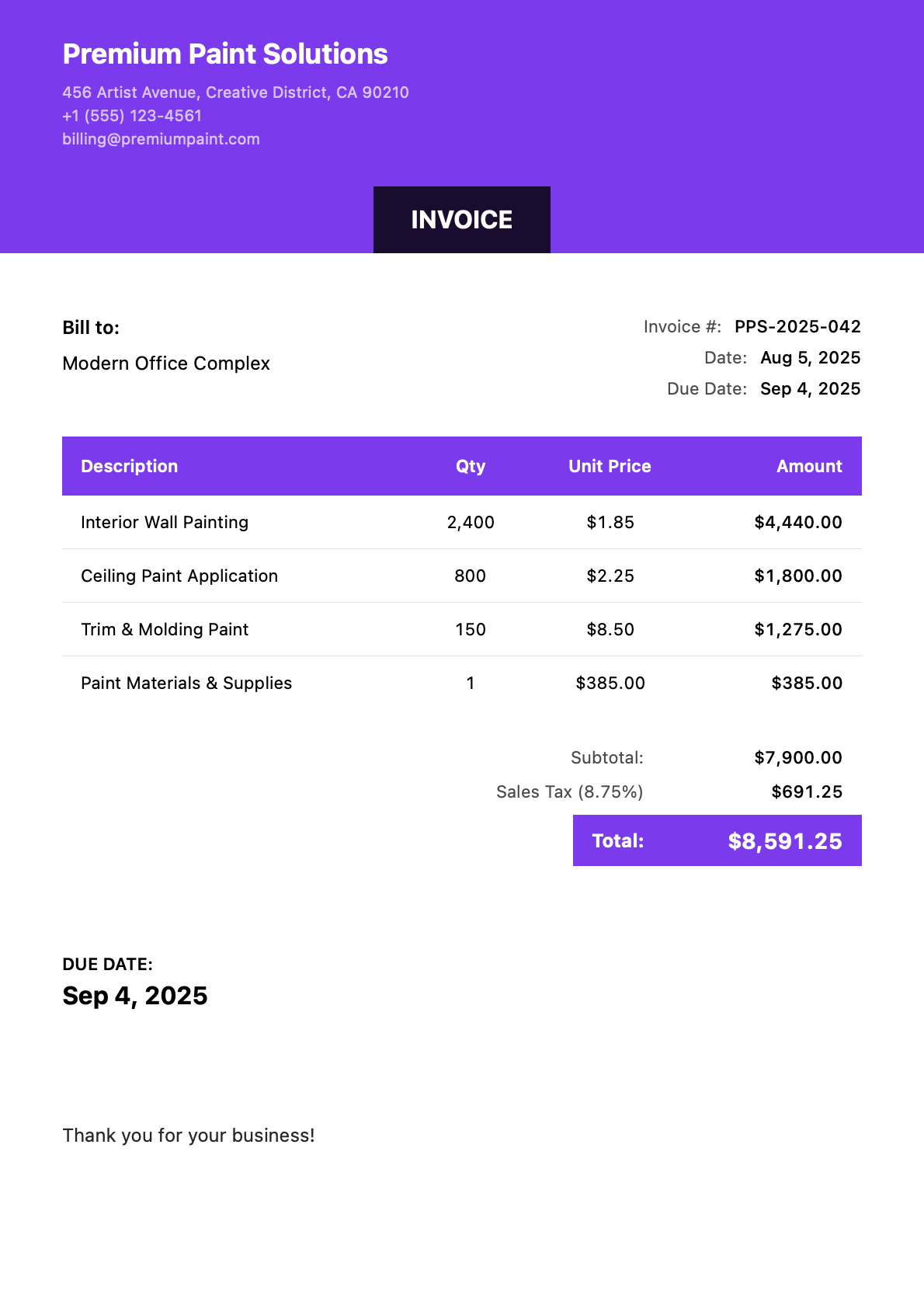 Sample painting Invoice