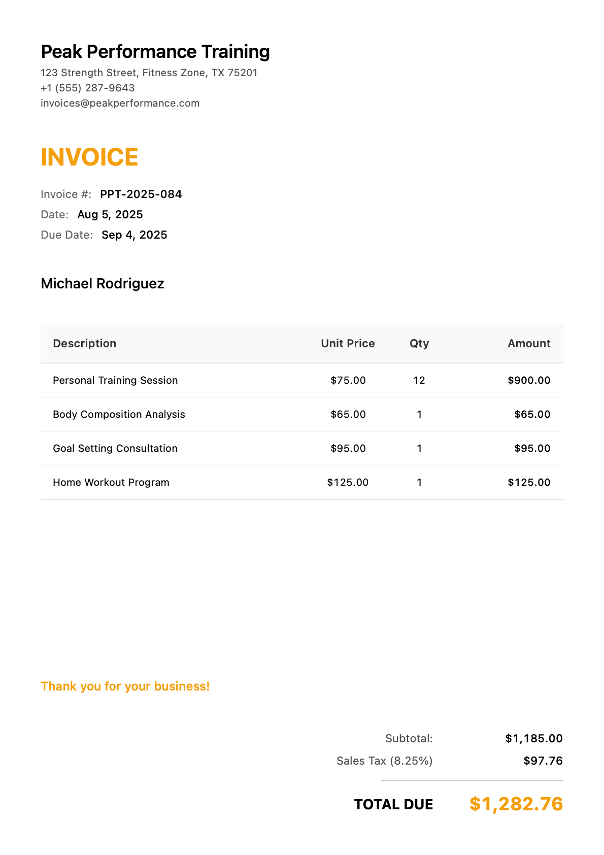 Invoice for Michael Rodriguez