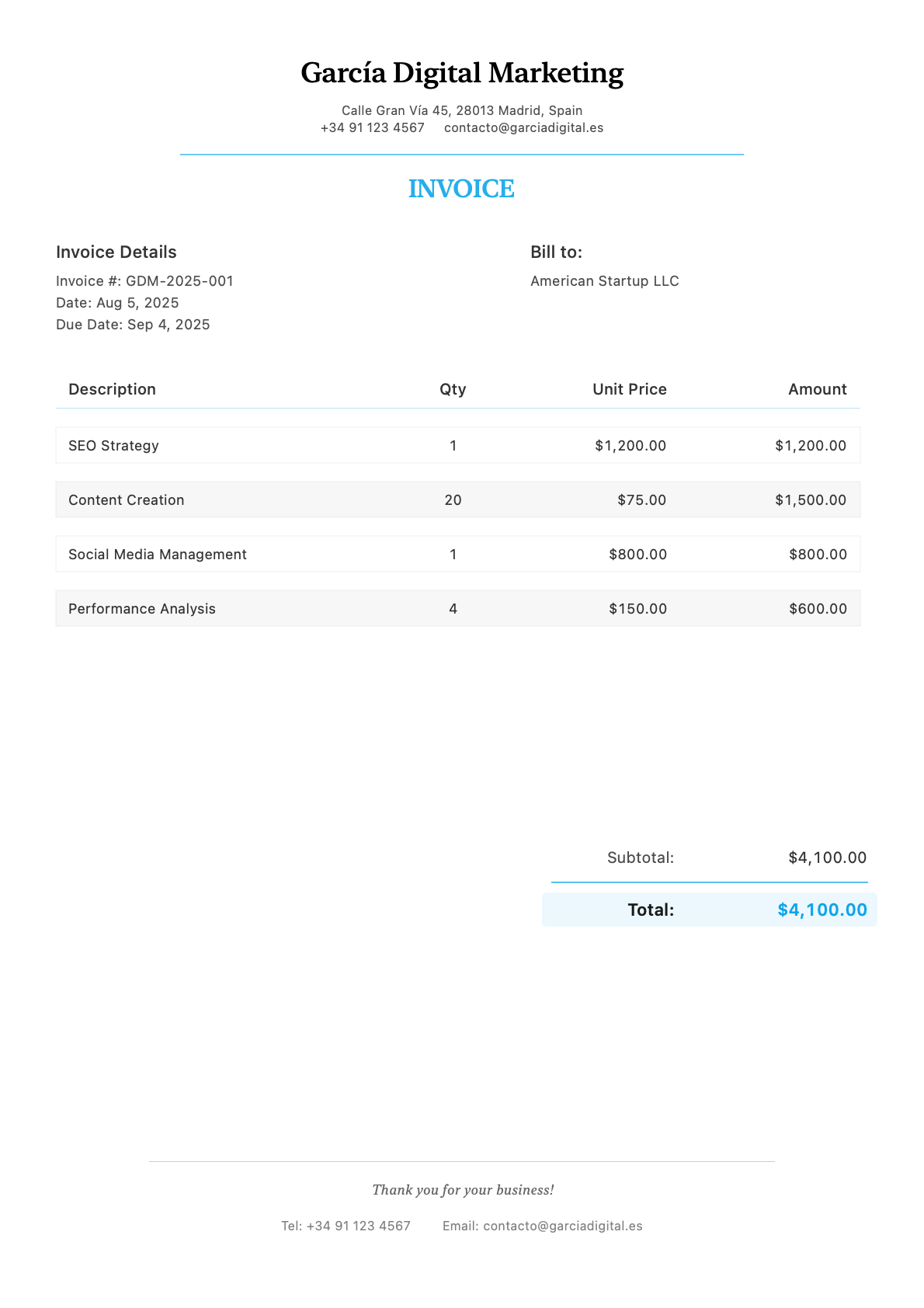 Español Freelancer English Client Invoice