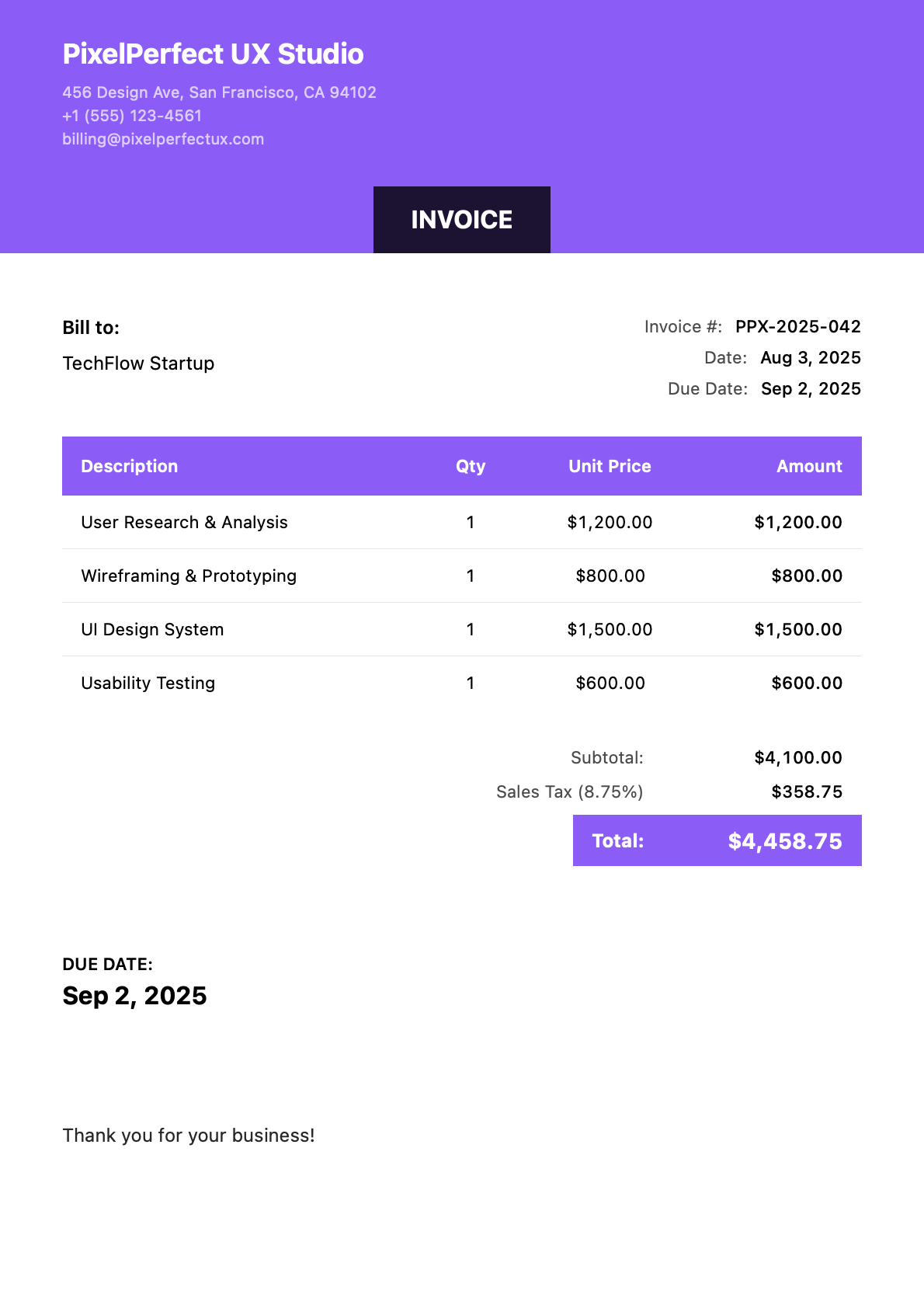 Sample UI/UX Design Invoice